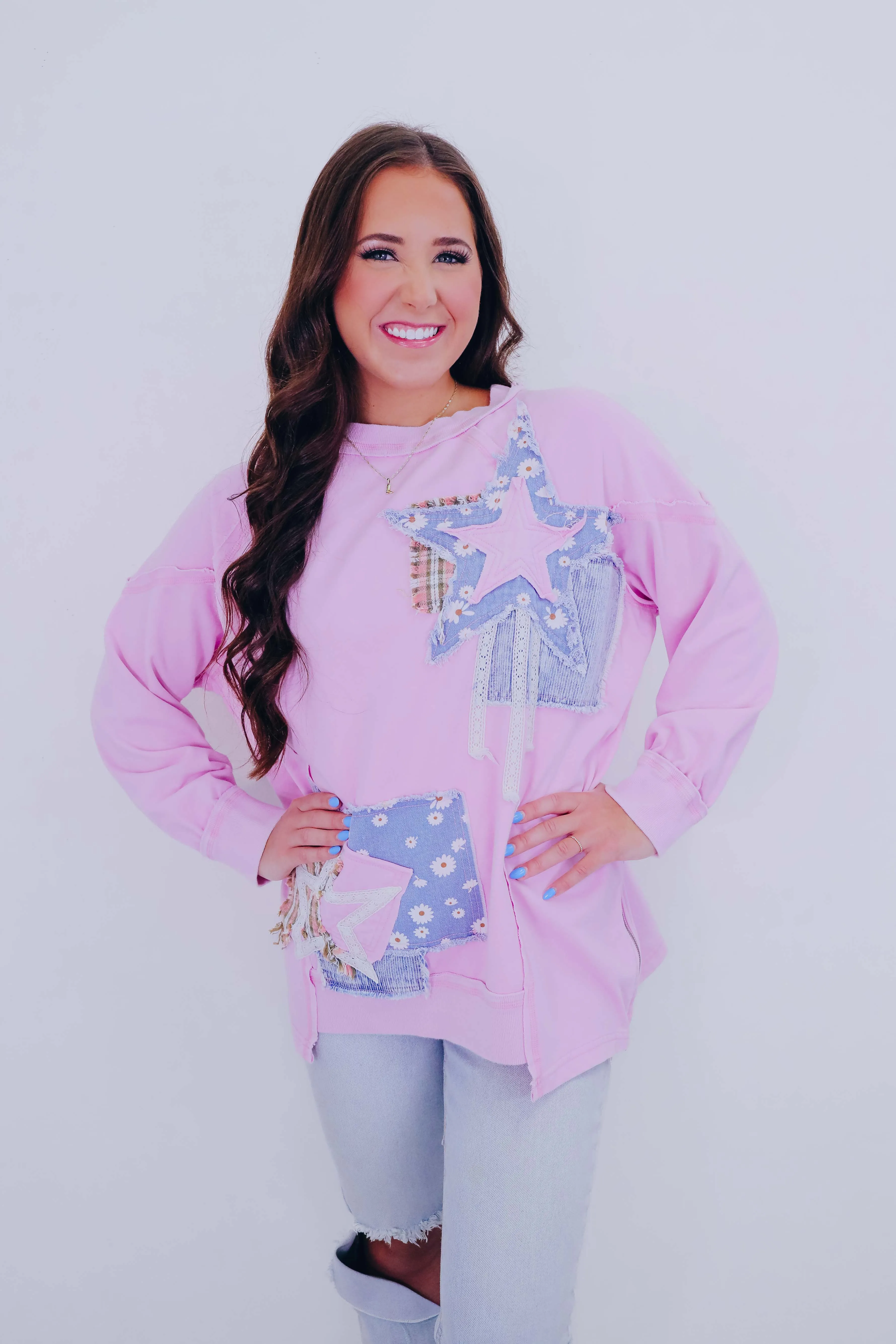 ***Mix It Up Star Patchwork Sweatshirt - 3 Colors SAMPLE