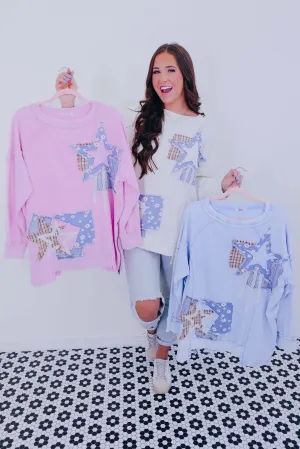 ***Mix It Up Star Patchwork Sweatshirt - 3 Colors SAMPLE