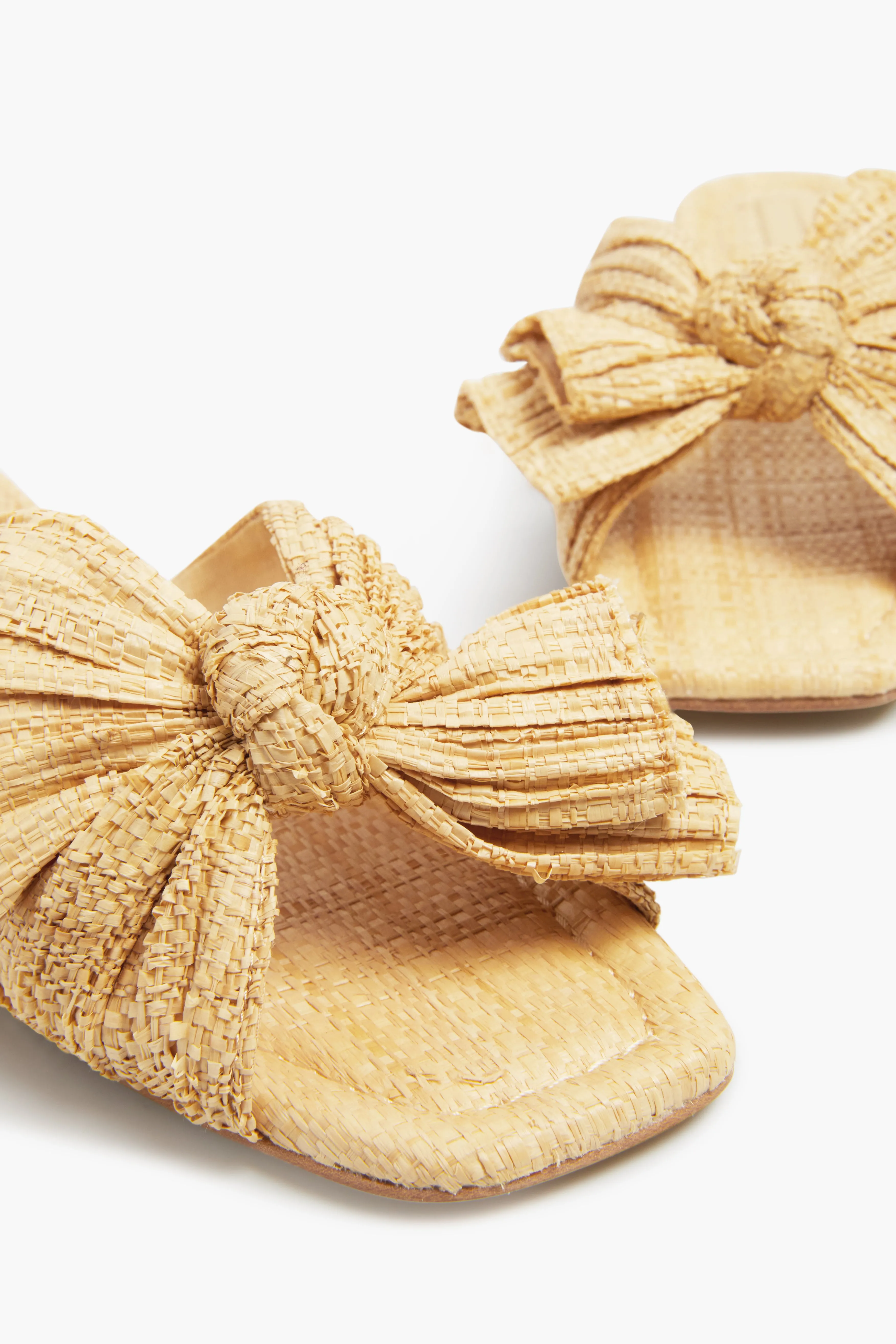 Natural Pleated Straw Daphne Flats