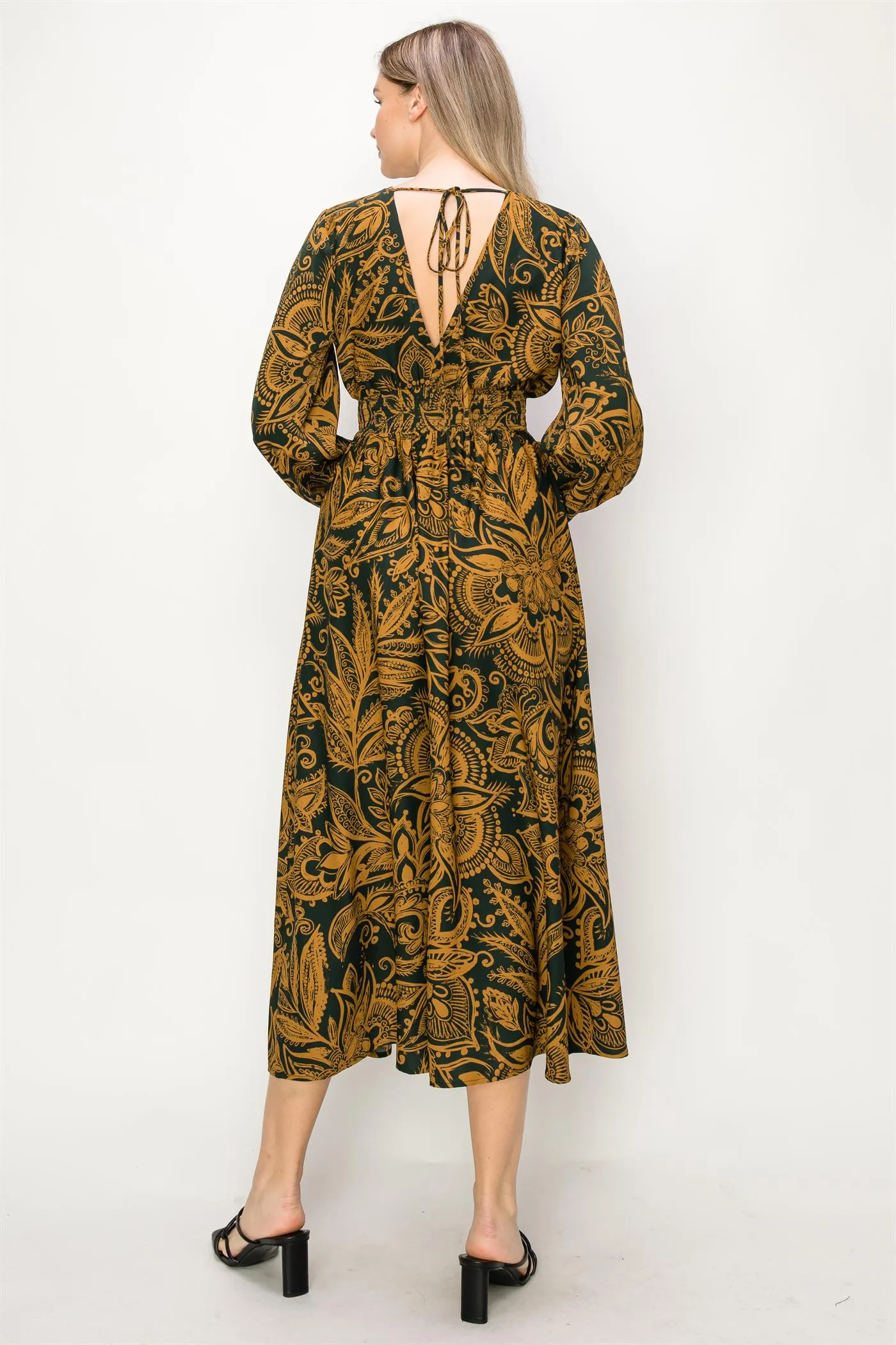 OL24A139-PAISLEY LONG SLEEVE STRETCH WAIST MAXI DRESS