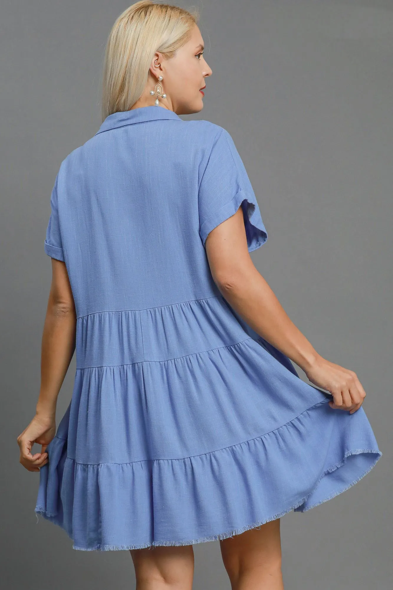 Own Your Fashion Sky Blue Raw Hem Tiered Dress