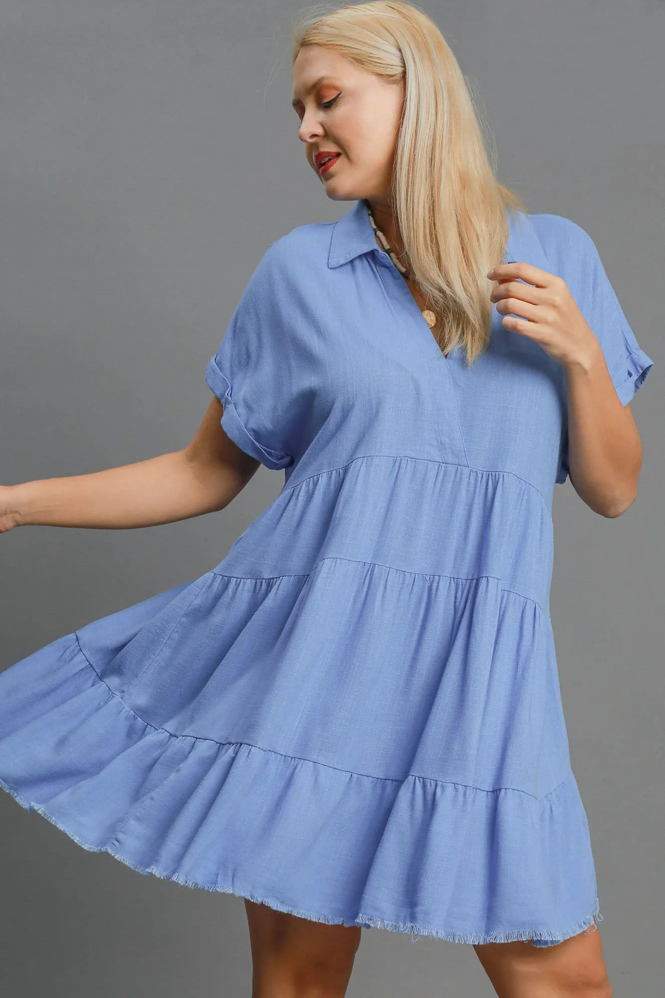 Own Your Fashion Sky Blue Raw Hem Tiered Dress