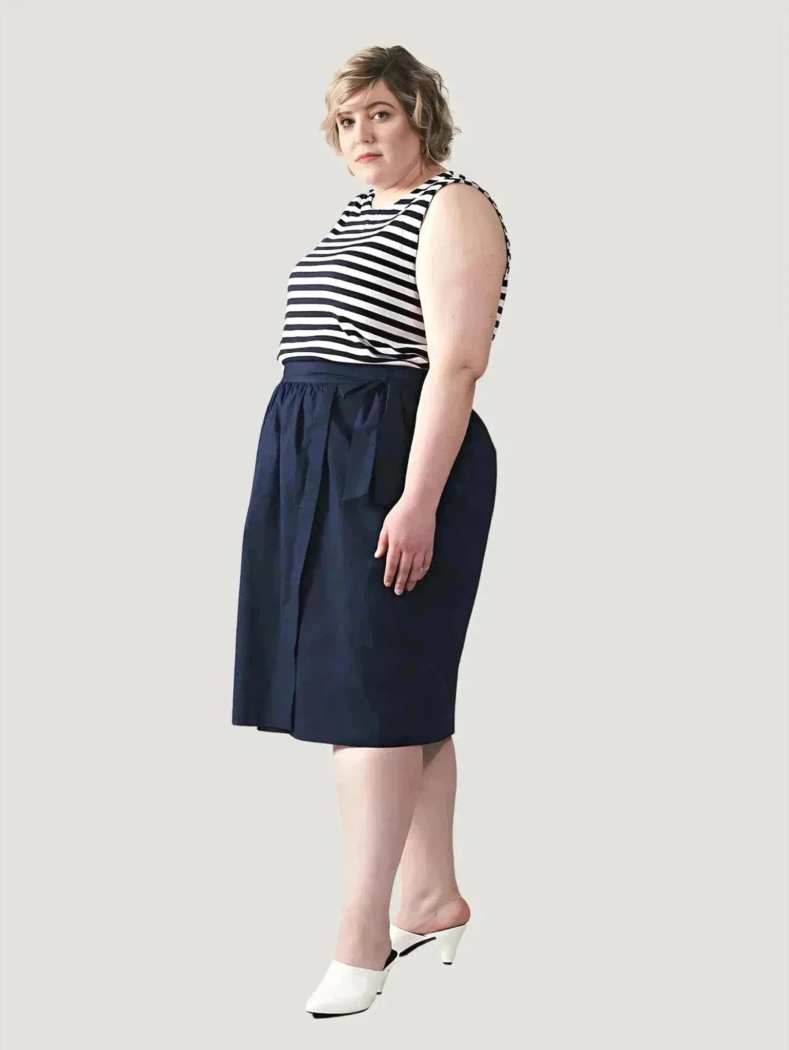 Plus Size Tokyo Skirt | 97% Organic Cotton Blend | Feminine Faux-Wrap with Side Pockets | One Posh Closet