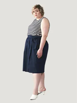 Plus Size Tokyo Skirt | 97% Organic Cotton Blend | Feminine Faux-Wrap with Side Pockets | One Posh Closet