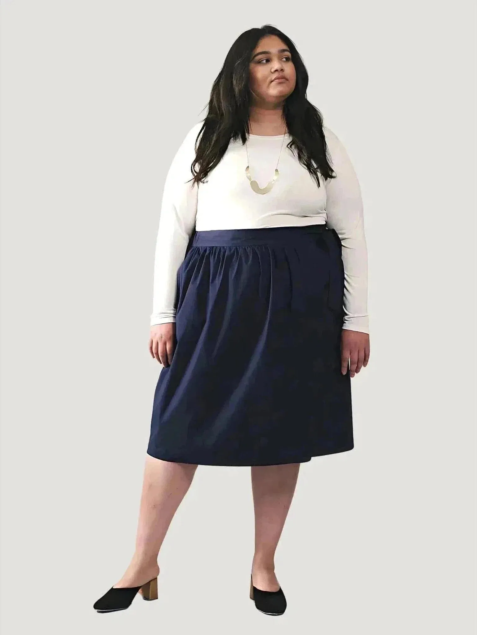 Plus Size Tokyo Skirt | 97% Organic Cotton Blend | Feminine Faux-Wrap with Side Pockets | One Posh Closet
