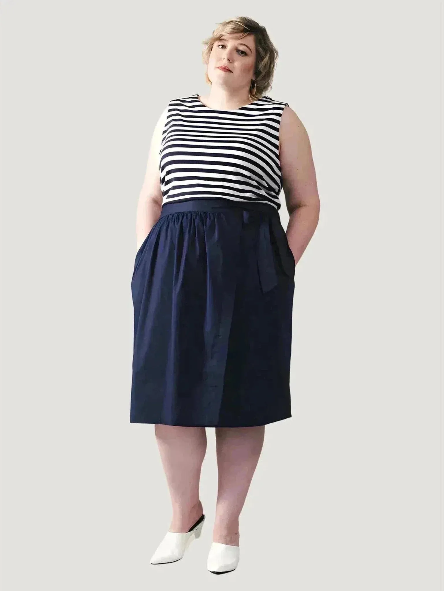 Plus Size Tokyo Skirt | 97% Organic Cotton Blend | Feminine Faux-Wrap with Side Pockets | One Posh Closet