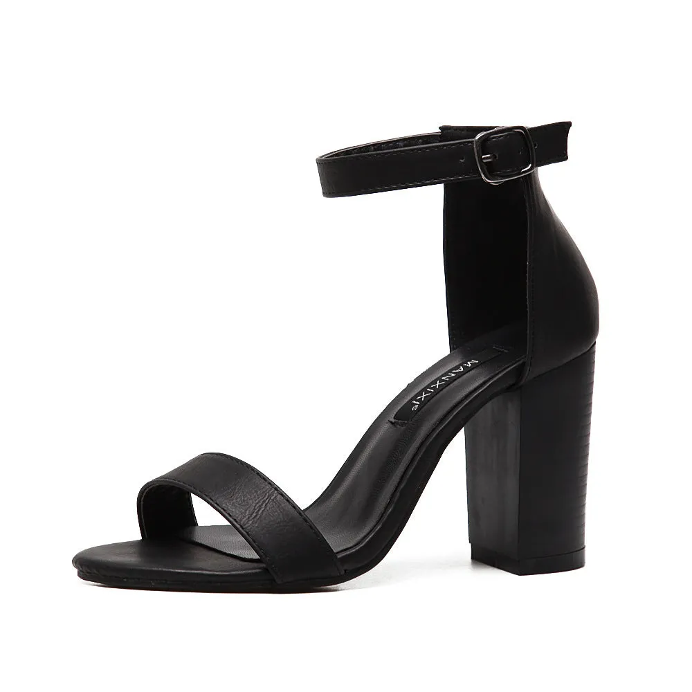 Pure Color Chunky Heel Peep-toe Ankle Strap Sandals