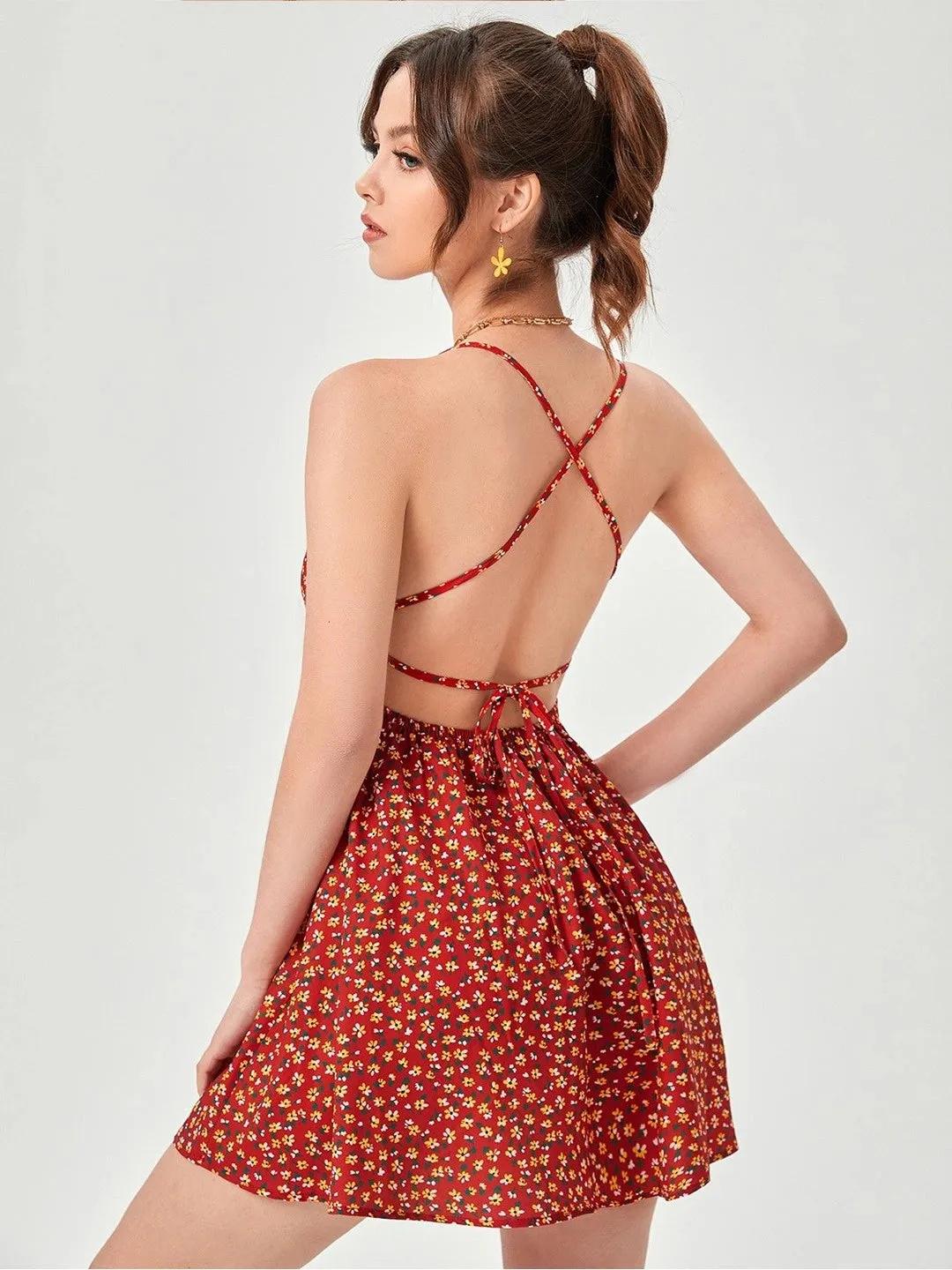 Red Floral Mini Dress