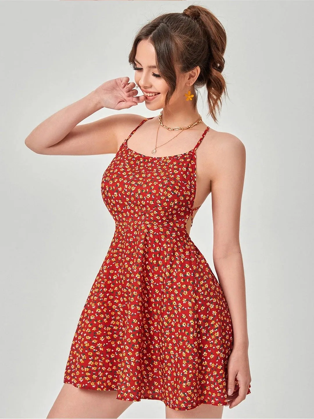 Red Floral Mini Dress