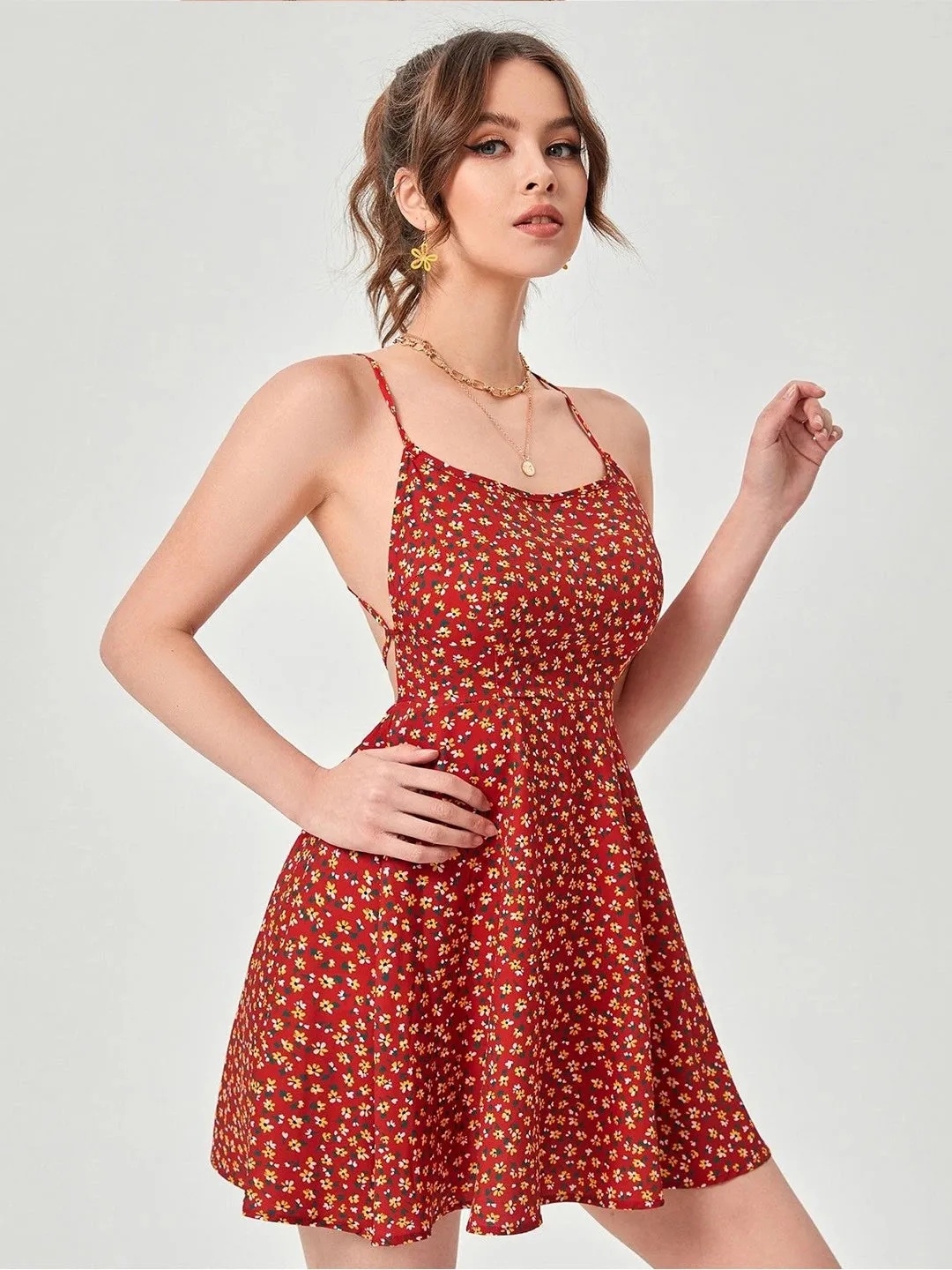 Red Floral Mini Dress