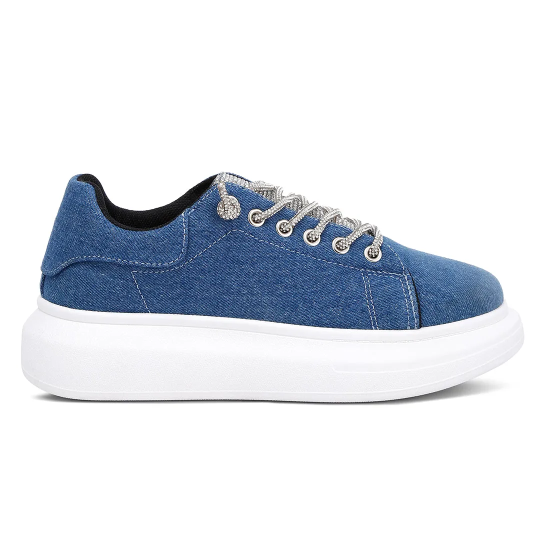 Rhinestone Embellished Denim Sneakers