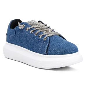 Rhinestone Embellished Denim Sneakers