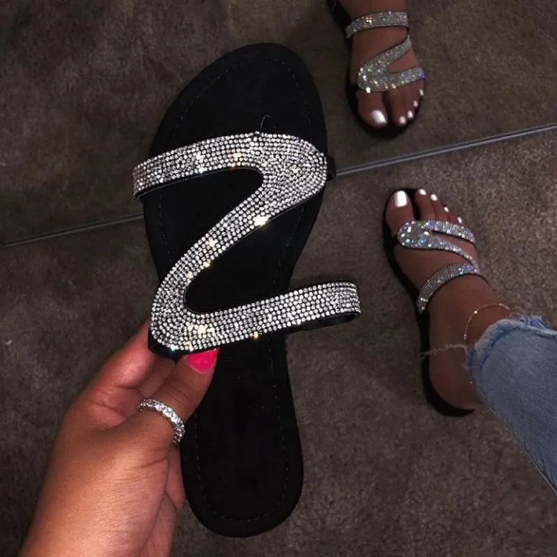 rhinestone flat sandals for women