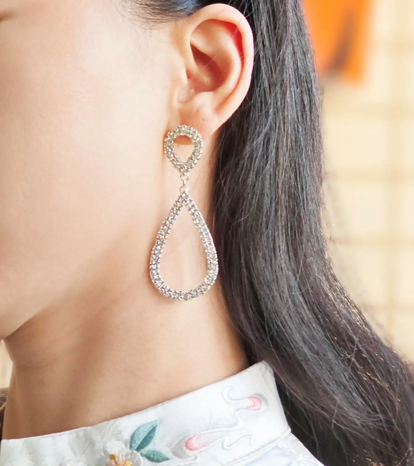 Rhinestone Teardrop Dangle Earrings Sparkly Wedding Jewelry