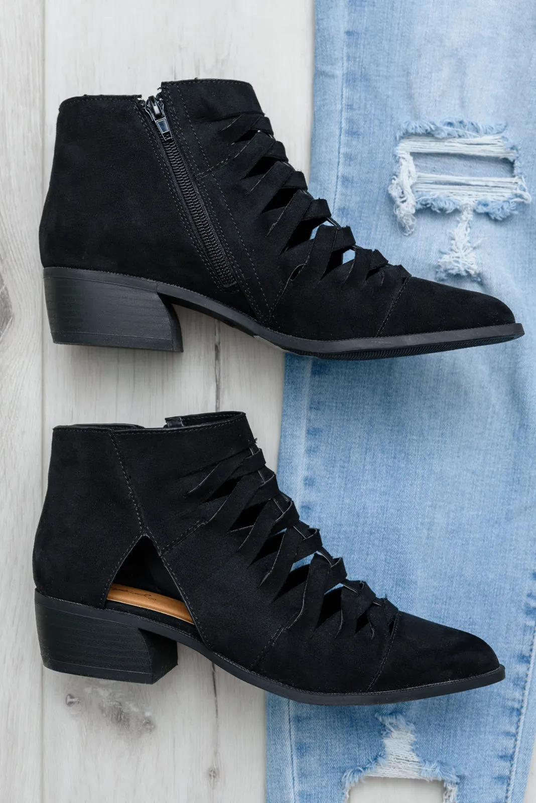 Sadie Ankle Boots in Black with Braided Detail