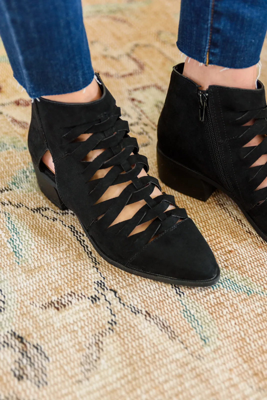 Sadie Ankle Boots in Black with Braided Detail