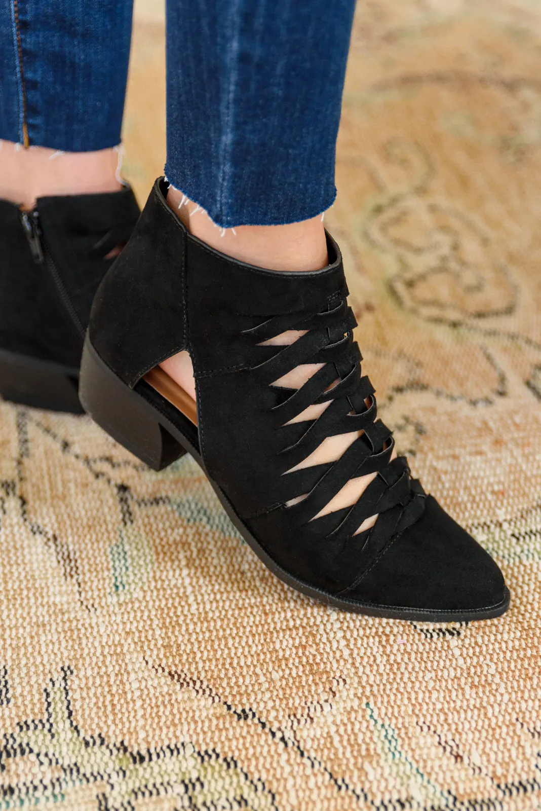 Sadie Ankle Boots in Black with Braided Detail