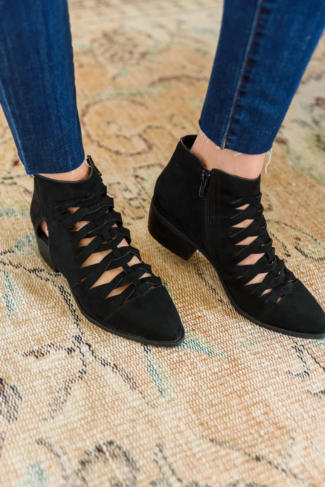 Sadie Ankle Boots in Black with Braided Detail