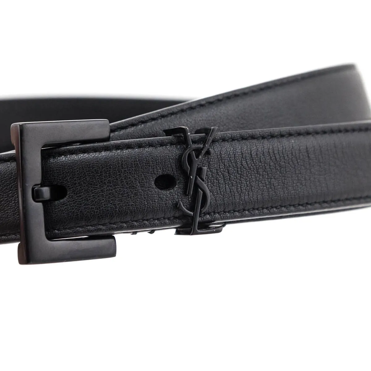 Saint Laurent Black Cassandre Thin Belt Size L