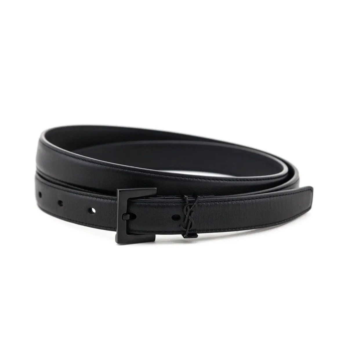 Saint Laurent Black Cassandre Thin Belt Size L
