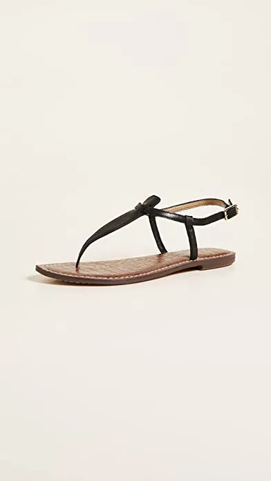 Sam Edelman Gigi Black Embossed Open Toe Ankle Strap Thong Flats Sandals