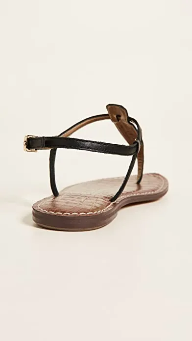 Sam Edelman Gigi Black Embossed Open Toe Ankle Strap Thong Flats Sandals