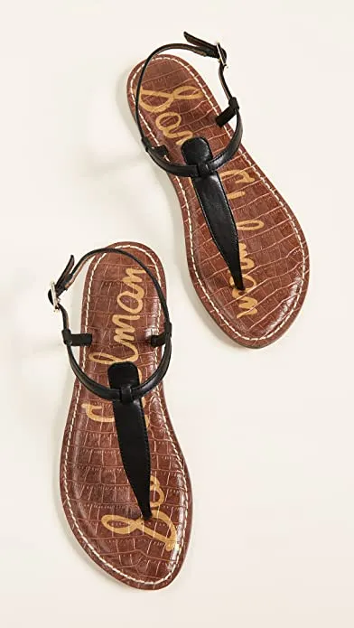 Sam Edelman Gigi Black Embossed Open Toe Ankle Strap Thong Flats Sandals