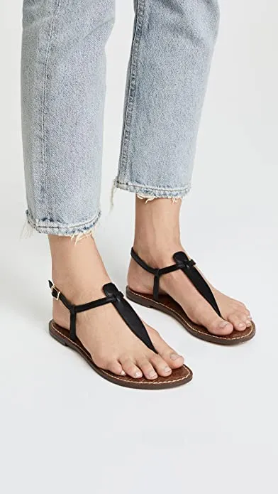 Sam Edelman Gigi Black Embossed Open Toe Ankle Strap Thong Flats Sandals