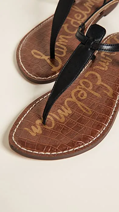 Sam Edelman Gigi Black Embossed Open Toe Ankle Strap Thong Flats Sandals