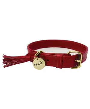 Scarlet red leather dog collar