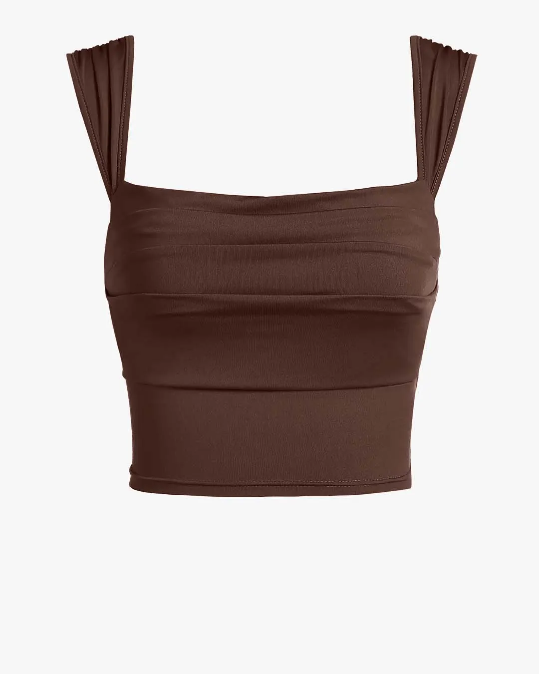 Set Of Two: Crop Top With High Waisted Side Split Skirt In Brown