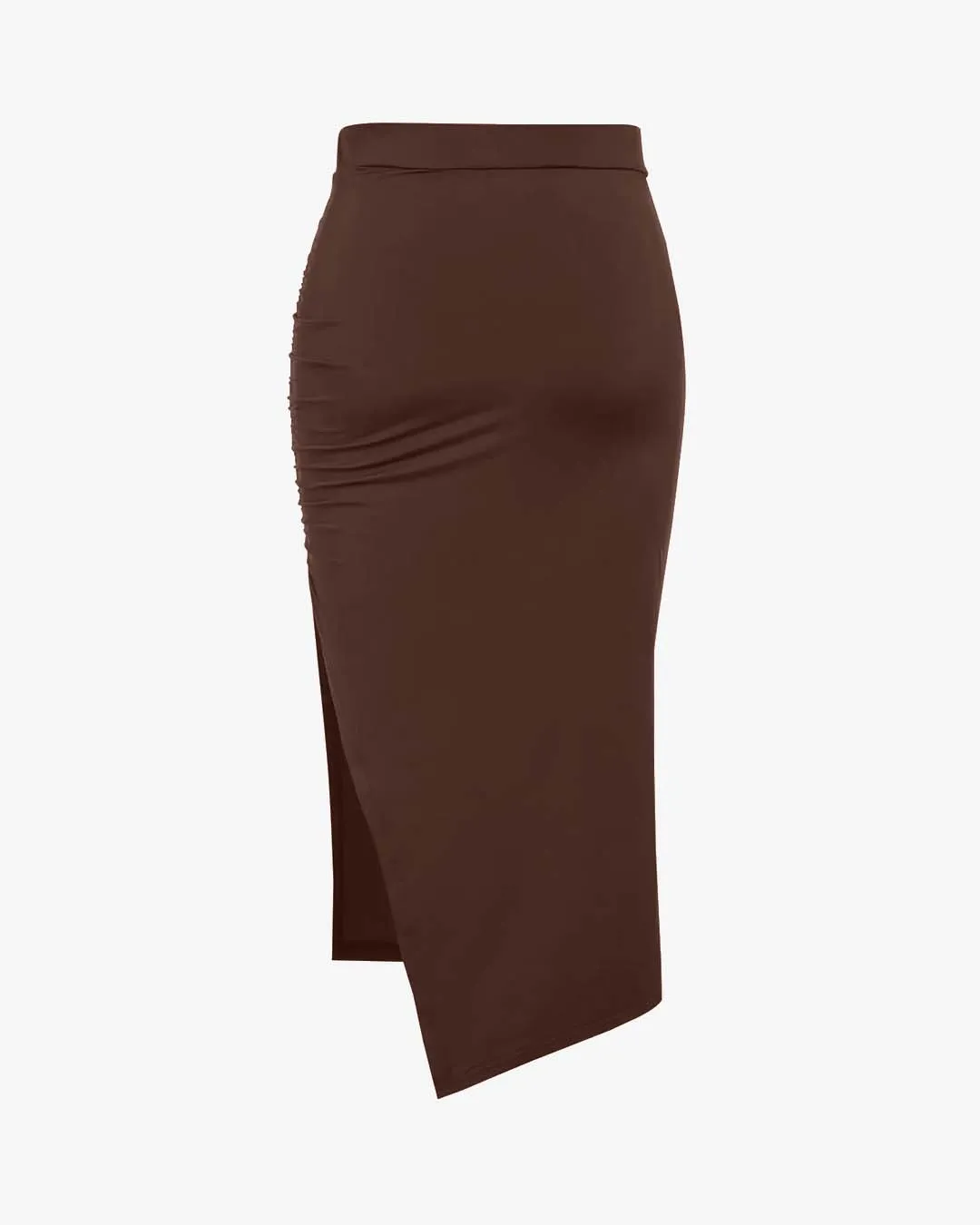 Set Of Two: Crop Top With High Waisted Side Split Skirt In Brown