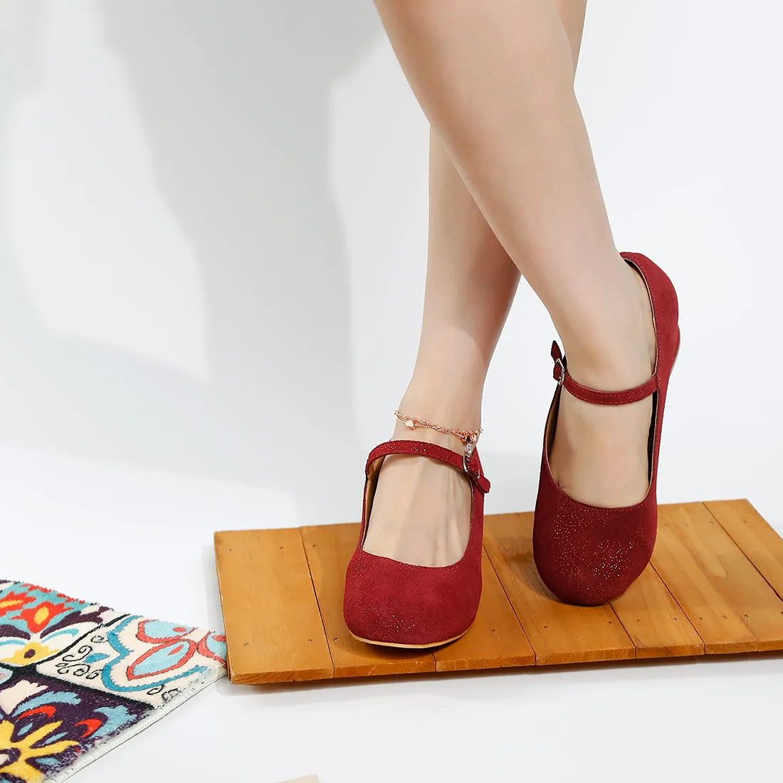 Shimmer Suede Mary Jane Sandals