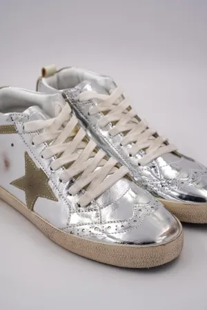 Silver Mid Star Sneakers