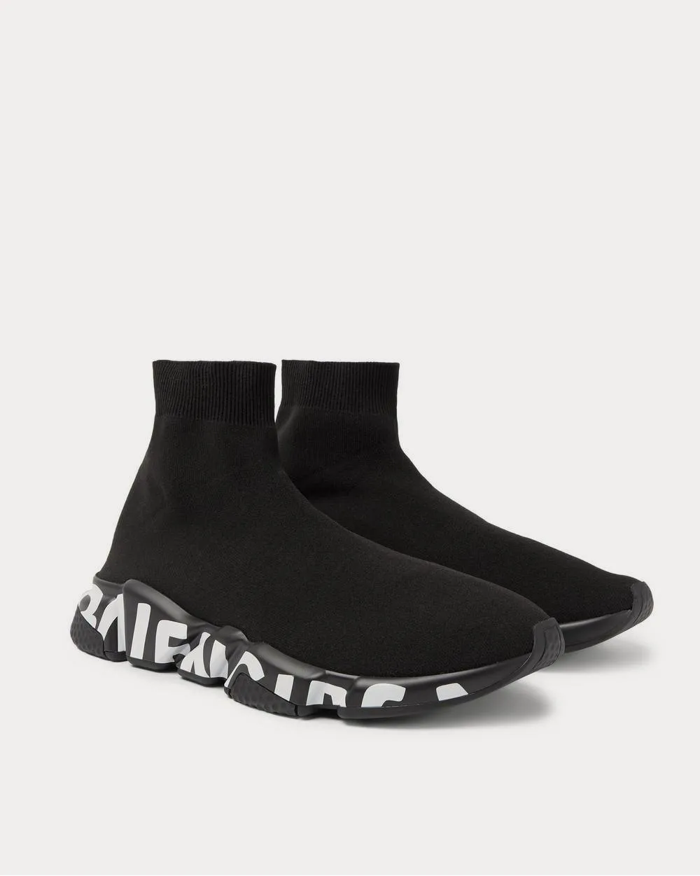 Speed Sock Logo-Print Stretch-Knit Slip-On  Black high top sneakers