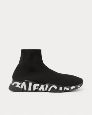 Speed Sock Logo-Print Stretch-Knit Slip-On  Black high top sneakers