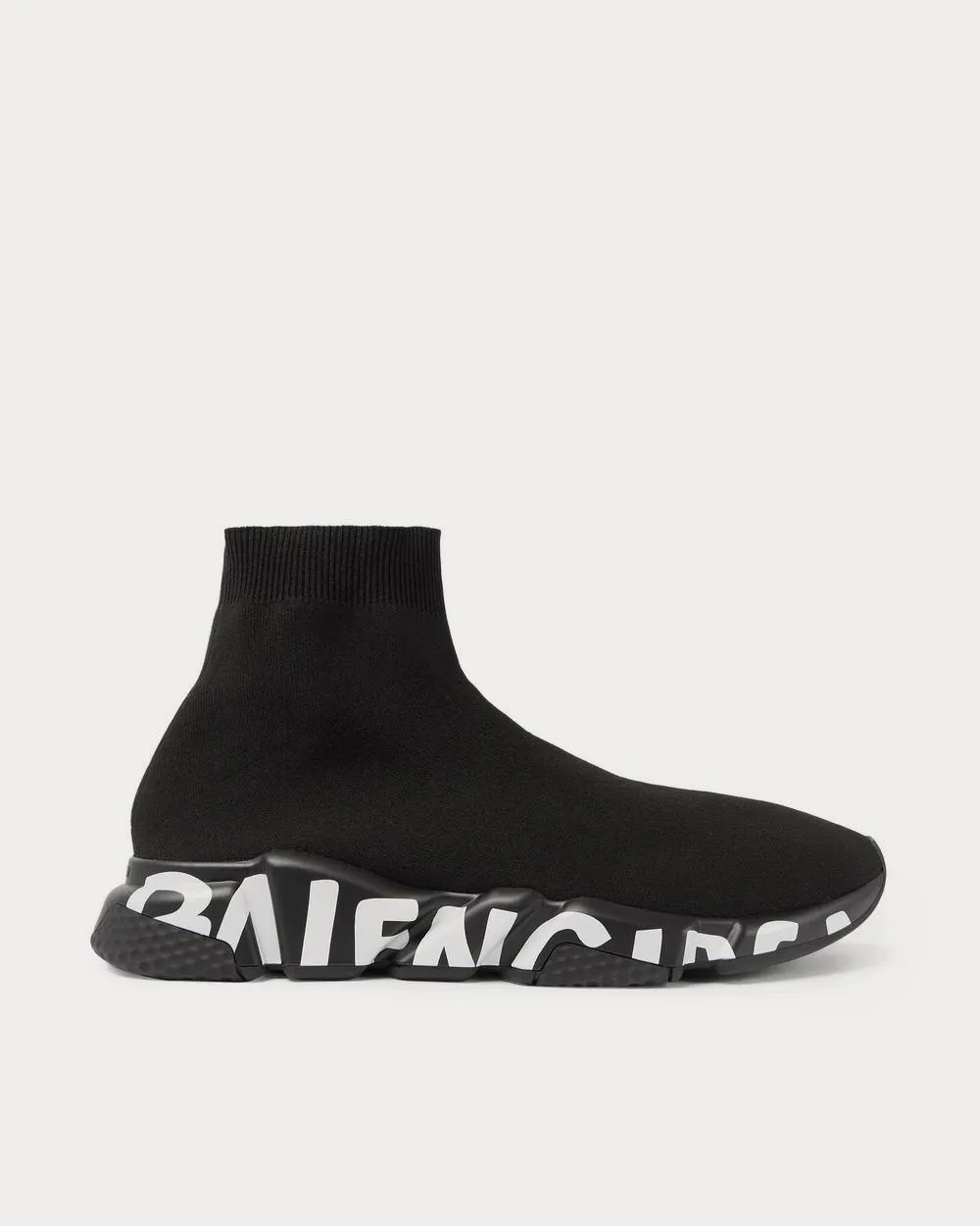 Speed Sock Logo-Print Stretch-Knit Slip-On  Black high top sneakers