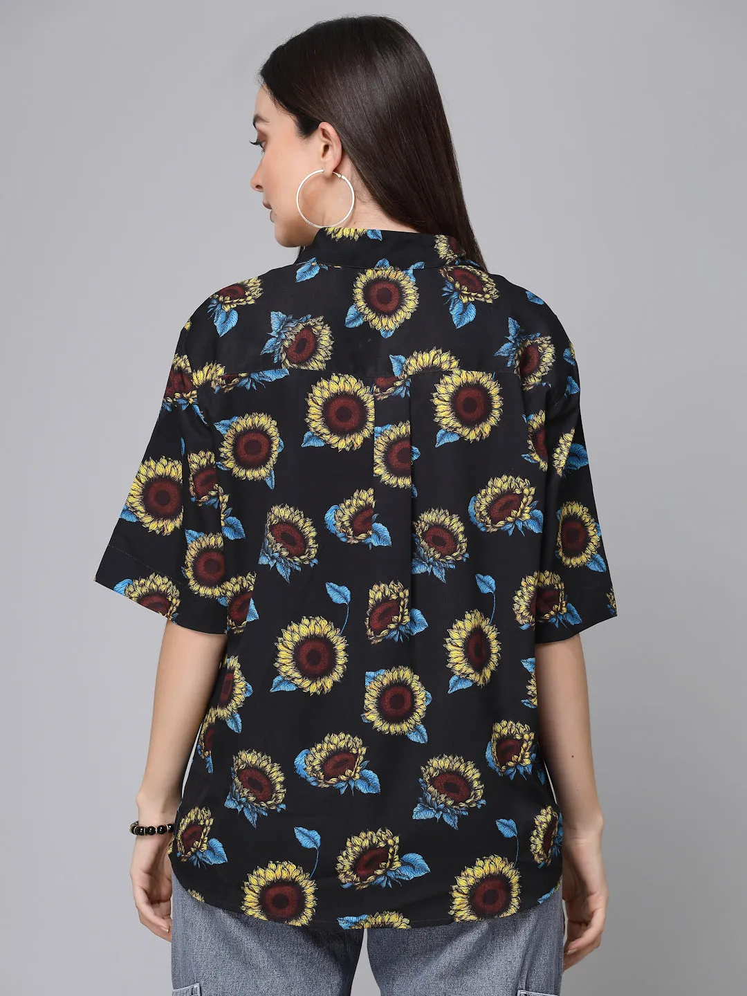 Style Quotients Women Black Yellow Printed Polyester Boxy Casual Shirt