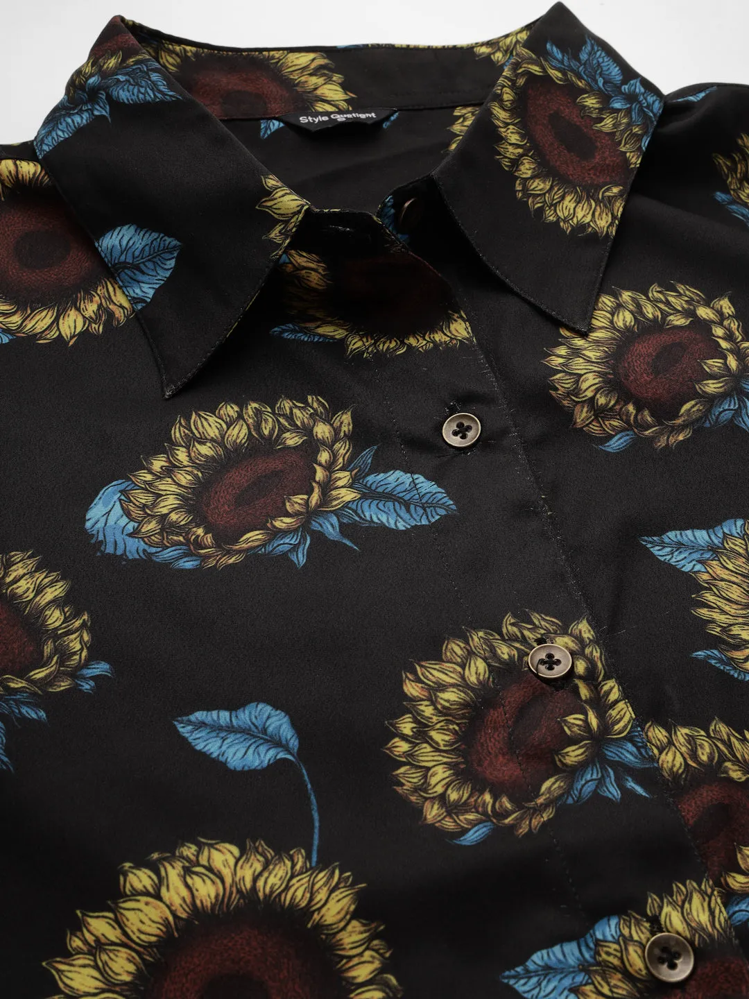 Style Quotients Women Black Yellow Printed Polyester Boxy Casual Shirt
