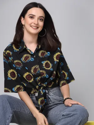 Style Quotients Women Black Yellow Printed Polyester Boxy Casual Shirt