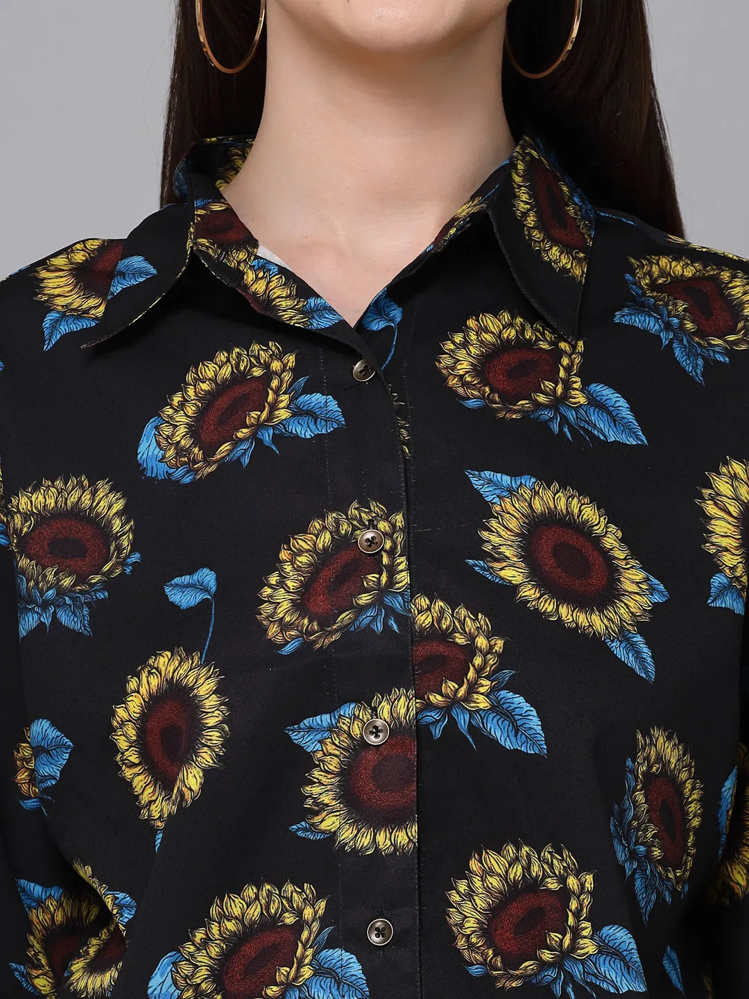 Style Quotients Women Black Yellow Printed Polyester Boxy Casual Shirt