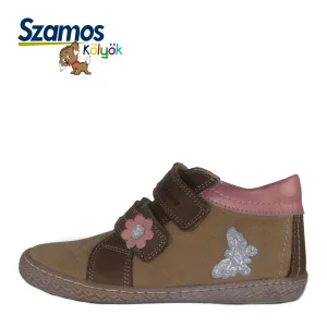 Szamos kid girl sneakers beige with grey butterfly decor little kid/big kid size