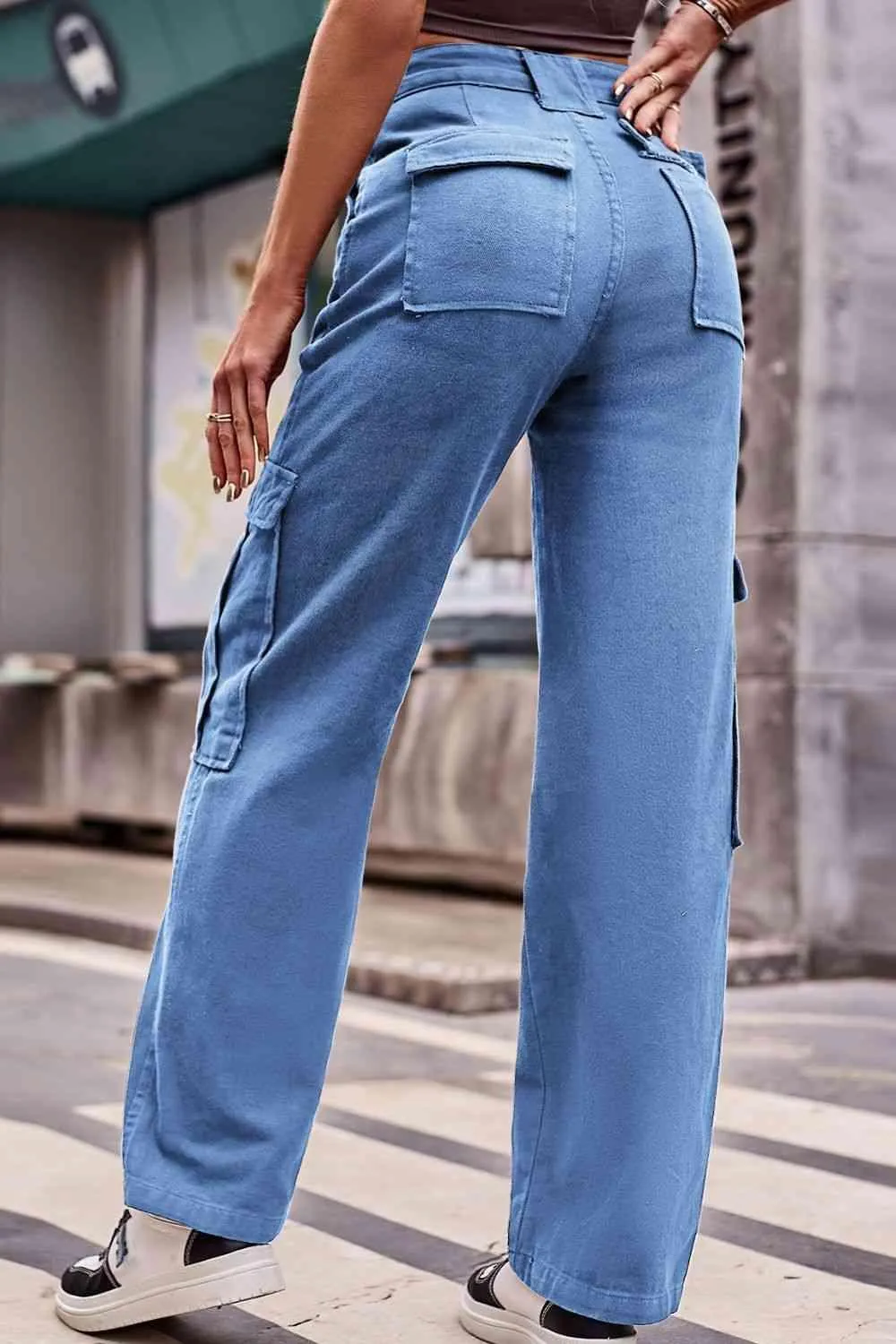 Thigh Pockets High Waist Straight Leg Cargo Pants