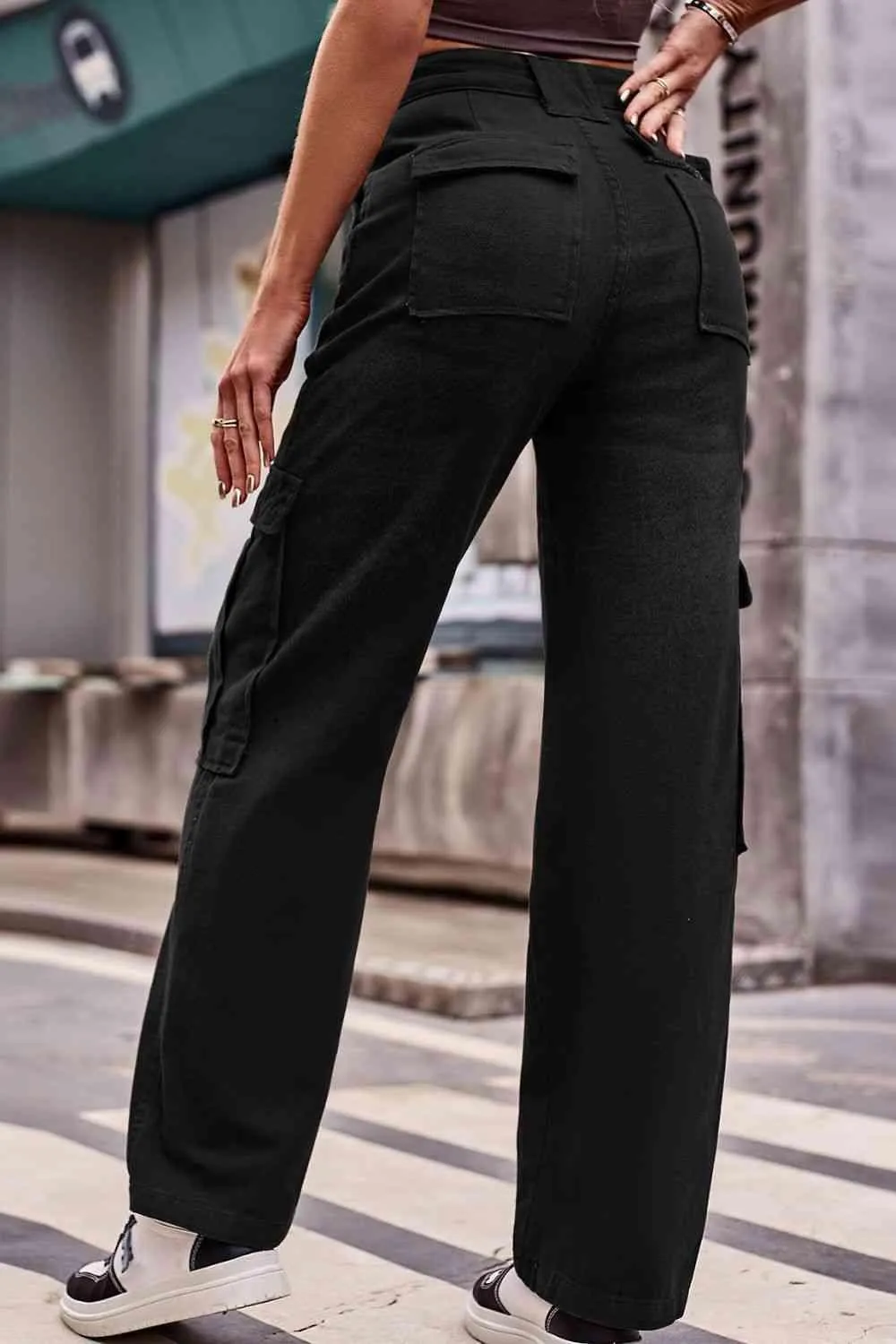 Thigh Pockets High Waist Straight Leg Cargo Pants