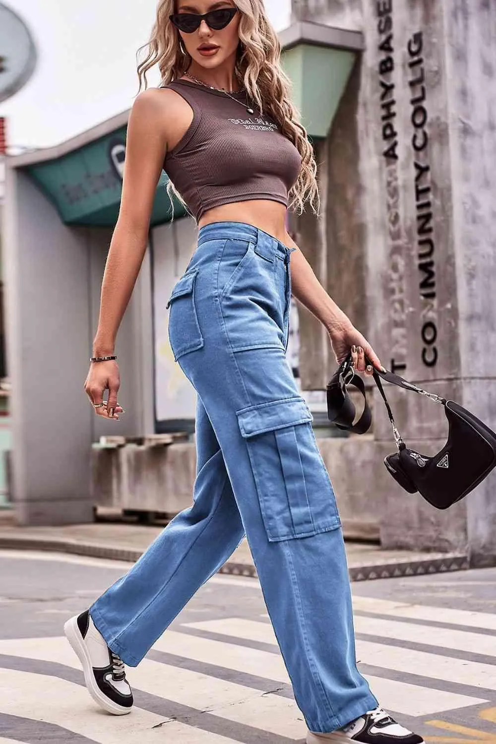 Thigh Pockets High Waist Straight Leg Cargo Pants