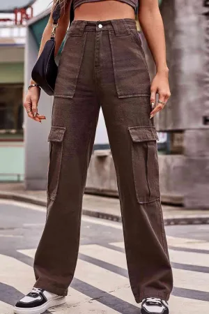 Thigh Pockets High Waist Straight Leg Cargo Pants