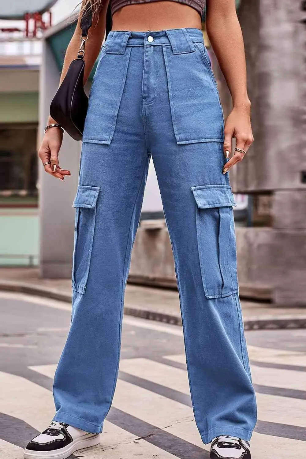 Thigh Pockets High Waist Straight Leg Cargo Pants