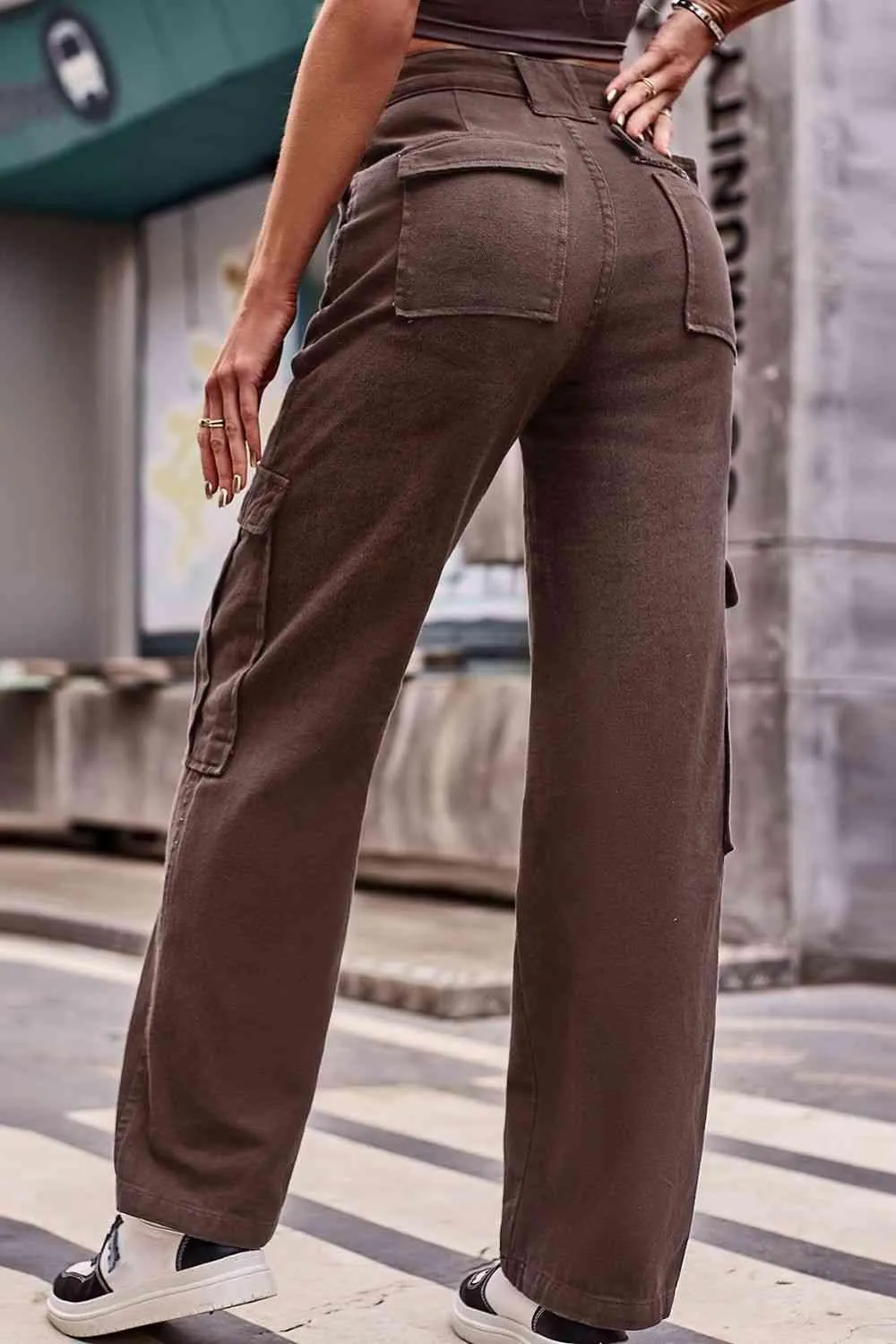 Thigh Pockets High Waist Straight Leg Cargo Pants