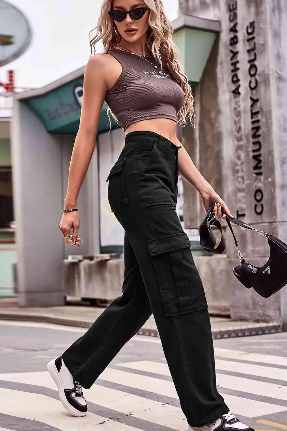 Thigh Pockets High Waist Straight Leg Cargo Pants