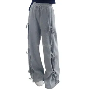Thin Casual Pants for Women Spring Summer New Youth Korean Bow Lacing Loose Sports Trend Straight Pants Fashion Vintage Clothing